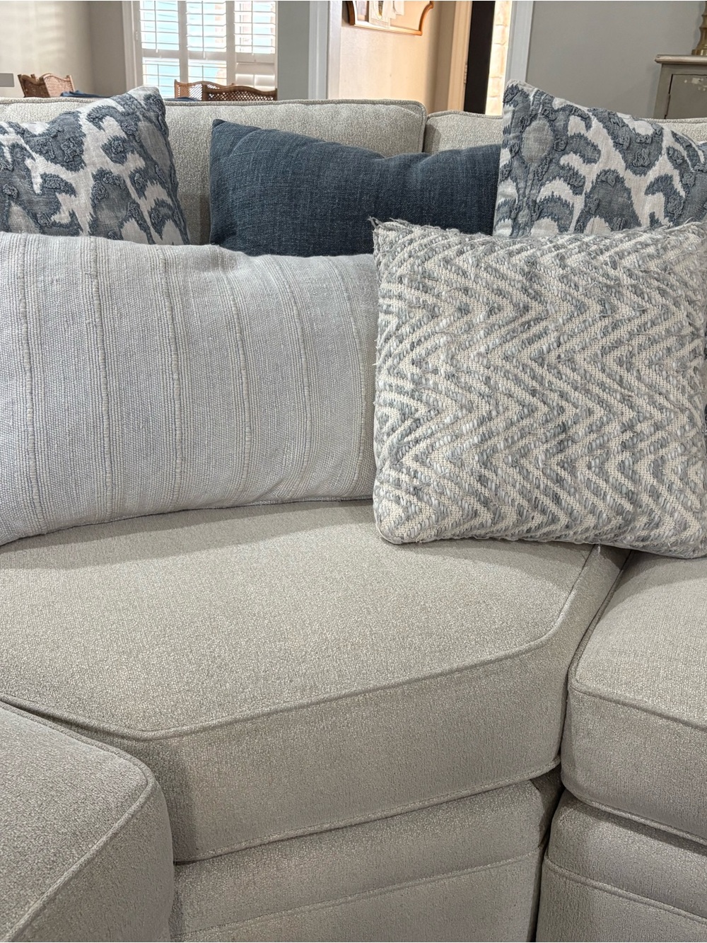 Pottery Barn Cream and Blue Mixed Texture Accent Pillow Set